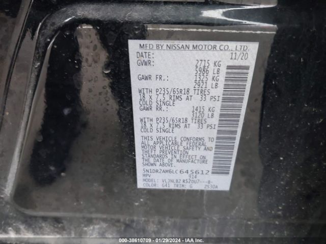 5N1DR2AM6LC645612 Nissan Pathfinder S 4wd