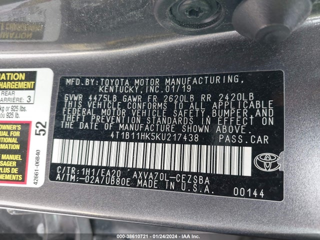 Toyota CAMRY SE 2019 4T1B11HK5KU217438 Image 9