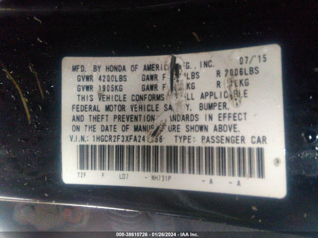 Honda ACCORD LX 2015 1HGCR2F3XFA241388 Image 9