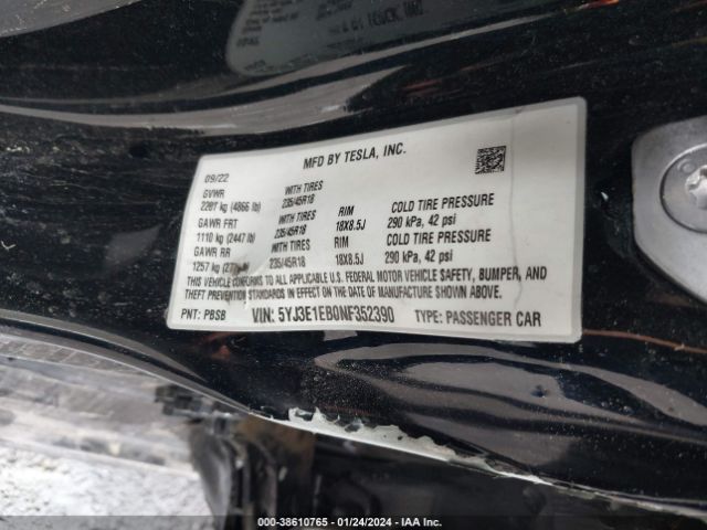 5YJ3E1EB0NF352390 Tesla Model 3 Long Range Dual Motor All-wheel Drive