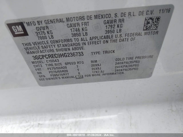 Chevrolet Silverado 1500 1lt 2017 3GCPCREC9HG236733 Image 9