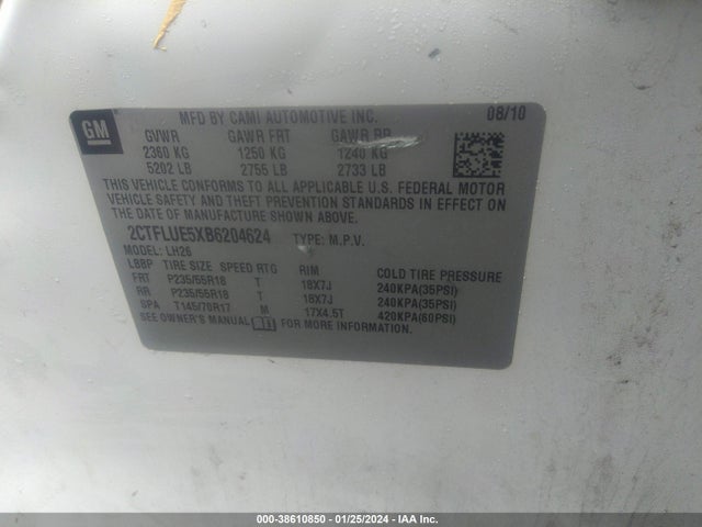 Продаж на аукціоні авто 2011 Gmc Terrain Slt-1, vin: 2CTFLUE5XB6204624, номер лоту: 38610850