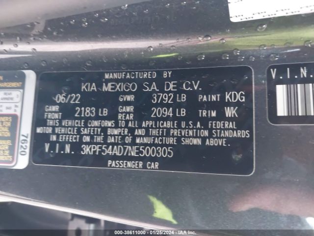 3KPF54AD7NE500305 KIA Forte Gt-line