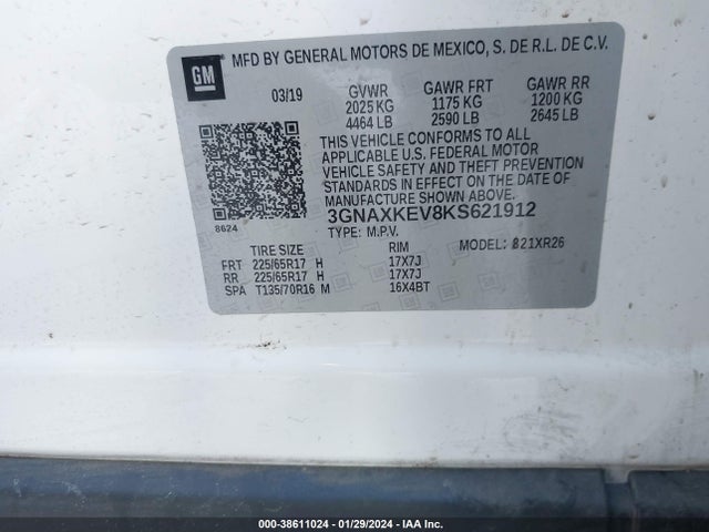 Chevrolet EQUINOX LT 2019 3GNAXKEV8KS621912 Image 9