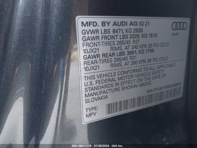 WA1FVAF10MD030075 Audi Q8 Prestige 55 Tfsi Quattro Tiptronic