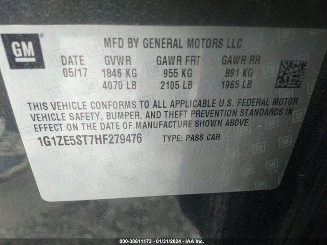 1G1ZE5ST7HF279476 Chevrolet MALIBU 1LT