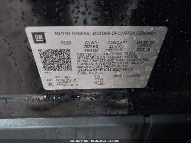 2020 CHEVROLET EQUINOX 2GNAXHEV1L6274877 Photo 8