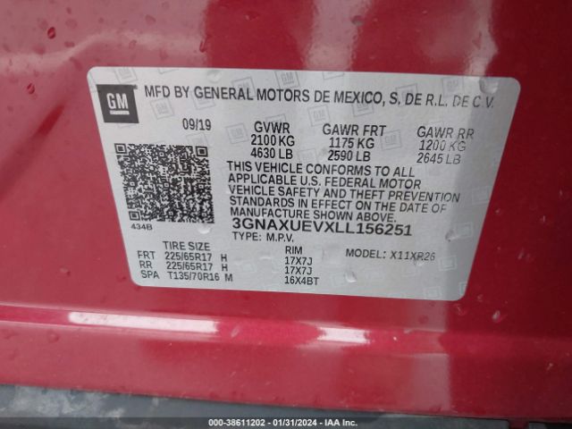 2020 CHEVROLET EQUINOX 3GNAXUEVXLL156251 Photo 8