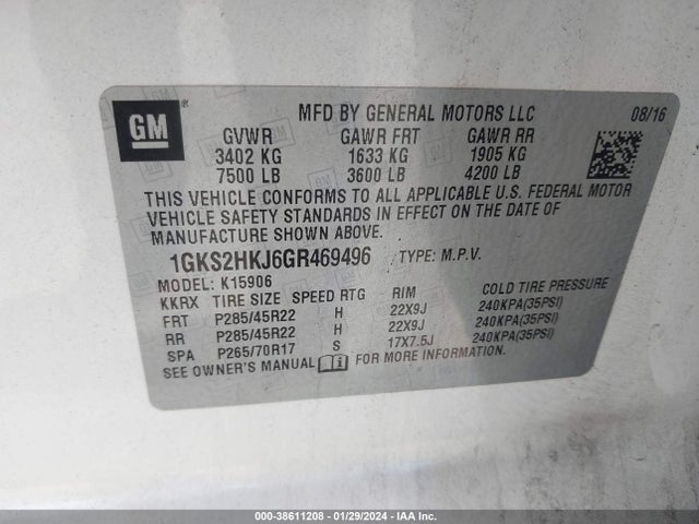 GMC YUKON XL DENALI 2016 1GKS2HKJ6GR469496 Image 9