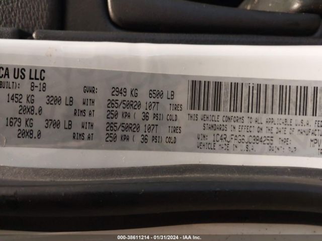 1C4RJFAG6JC384255 Jeep Grand Cherokee Upland 4x4
