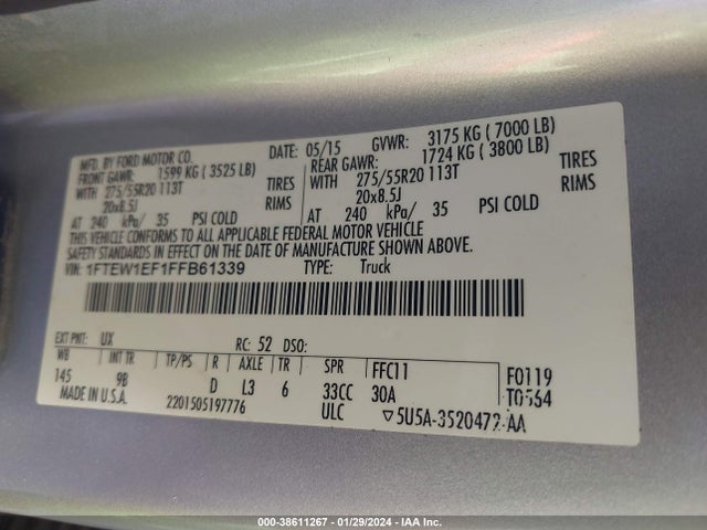 Ford F-150 Platinum 2015 1FTEW1EF1FFB61339 Image 9