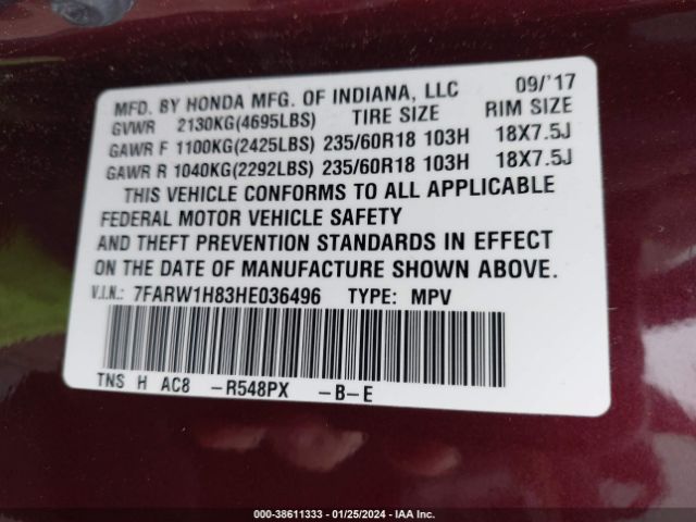 7FARW1H83HE036496 Honda Cr-v Ex-l/ex-l Navi