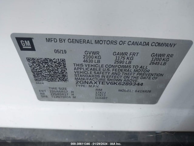 Chevrolet EQUINOX LT 2019 2GNAXTEV6K6289344 Image 9