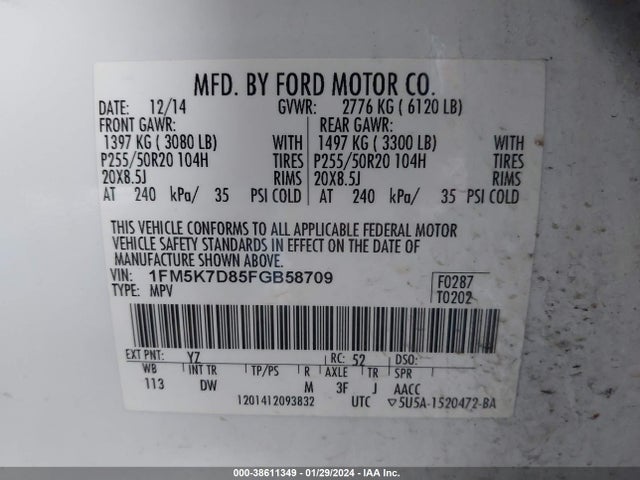 Ford EXPLORER XLT 2015 1FM5K7D85FGB58709 Image 9