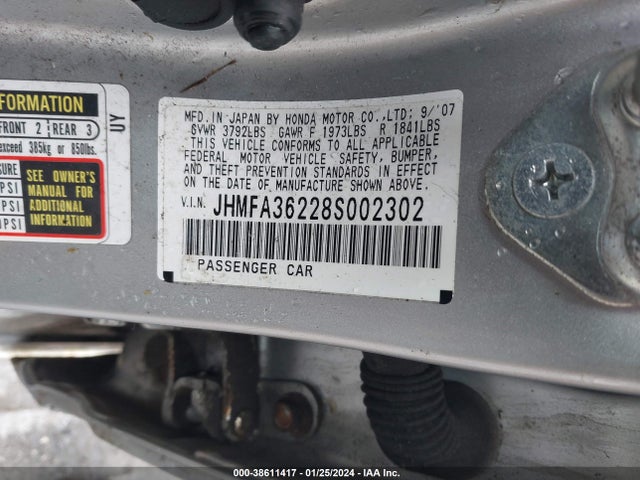 2008 HONDA CIVIC HYBRID VIN: JHMFA36228S002302