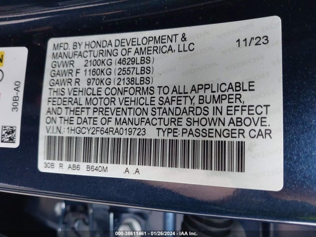 2024 HONDA ACCORD HYBRID EX-L VIN: 1HGCY2F64RA019723