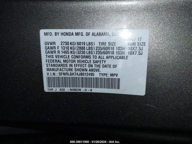 Honda Odyssey Ex-l 2018 5FNRL6H74JB012495 Image 9