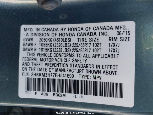Honda Cr-v Ex-l 2015 2HKRM3H77FH541699 Image 9