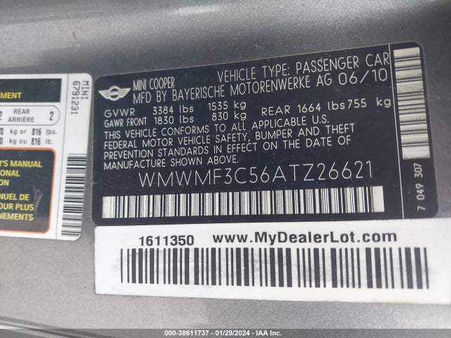2010 MINI COOPER WMWMF3C56ATZ26621 Photo 8