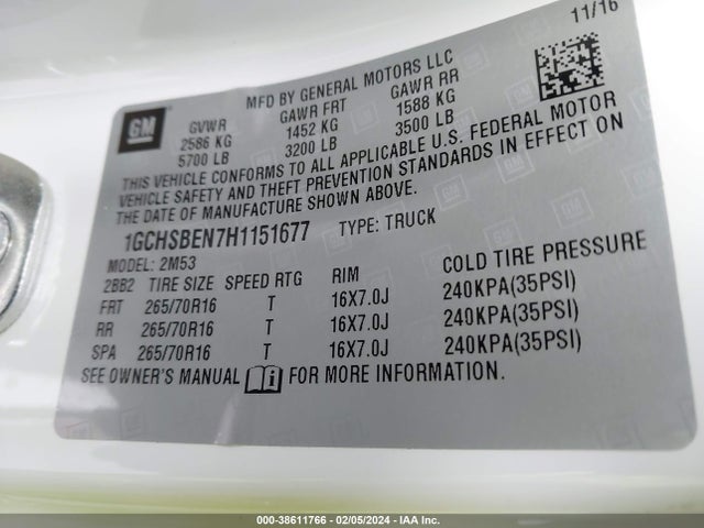 Chevrolet Colorado Wt 2017 1GCHSBEN7H1151677 Image 9