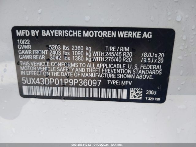 5UX43DP01P9P36097 BMW X3 Sdrive30i