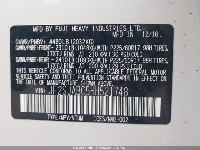 Subaru Forester 2.5i 2017 JF2SJABC5HH521748 Image 9