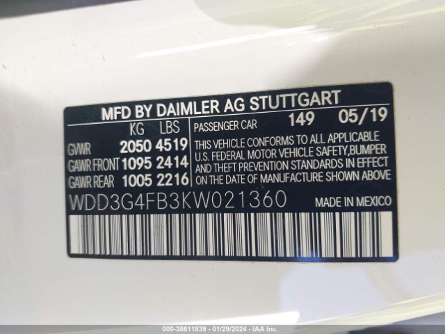 WDD3G4FB3KW021360 Mercedes-Benz A 220 4matic