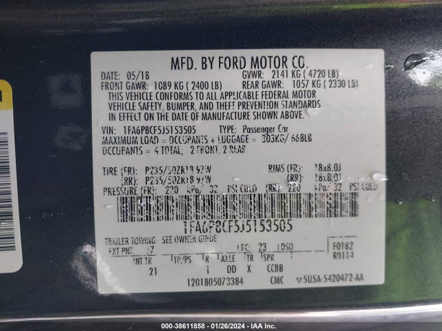 Ford MUSTANG GT 2018 1FA6P8CF5J5153505 Image 9