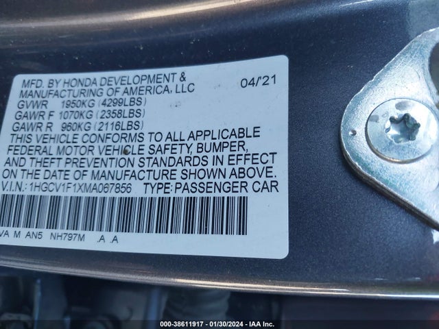 Honda ACCORD LX 2021 1HGCV1F1XMA067856 Image 9