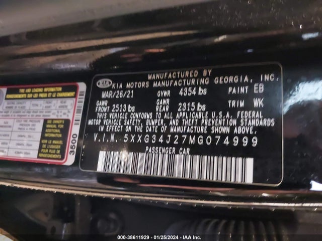 KIA K5 EX 2021 5XXG34J27MG074999 Image 9