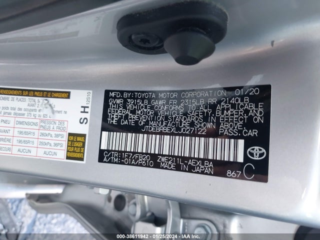 Toyota Corolla Hybrid Le 2020 JTDEBRBEXLJ027122 Image 9