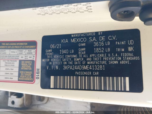 3KPA24AD9ME413281 KIA RIO LX