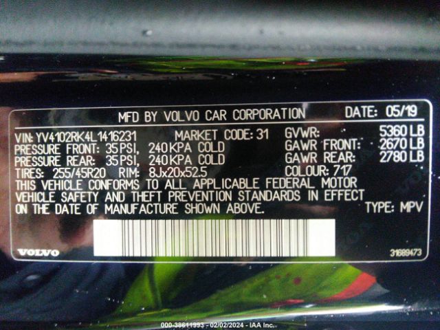 2020 VOLVO XC60 YV4102RK4L1416231 Photo 8