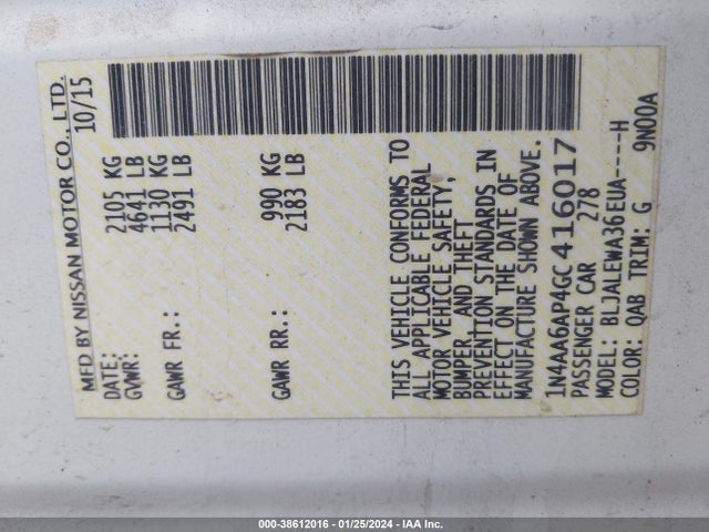 Nissan Maxima 3.5 Sl 2016 1N4AA6AP4GC416017 Image 9