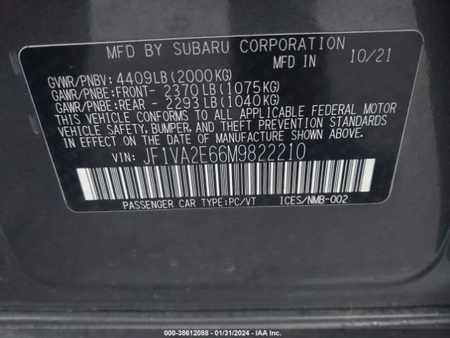 JF1VA2E66M9822210 Subaru Wrx Sti
