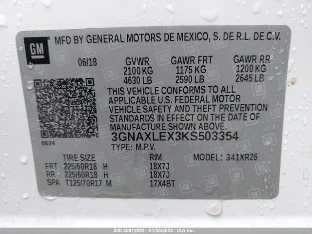 Chevrolet EQUINOX LT 2019 3GNAXLEX3KS503354 Image 9