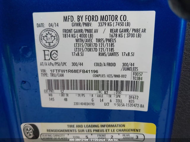Ford F-150 Svt Raptor 2014 1FTFW1R68EFB41196 Image 9