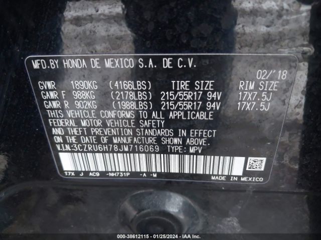 3CZRU6H78JM716069 Honda Hr-v Ex-l