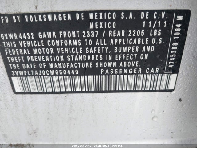 2012 VOLKSWAGEN JETTA SPORTWAGEN 2.0L TDI VIN: 3VWPL7AJ0CM650449