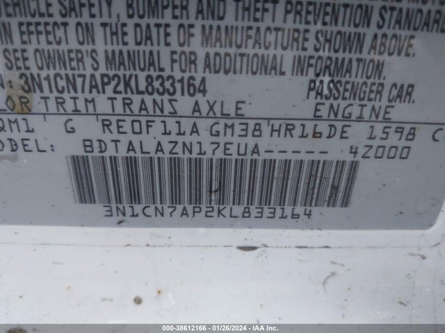 Nissan Versa 1.6 S+ 2019 3N1CN7AP2KL833164 Image 9