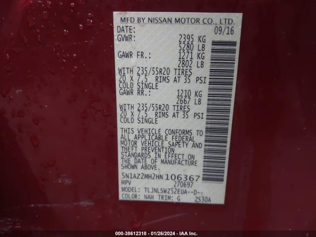 Nissan Murano Platinum 2017 5N1AZ2MH2HN106367 Image 9