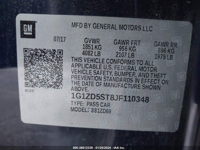 Chevrolet MALIBU LT 2018 1G1ZD5ST8JF110348 Image 9