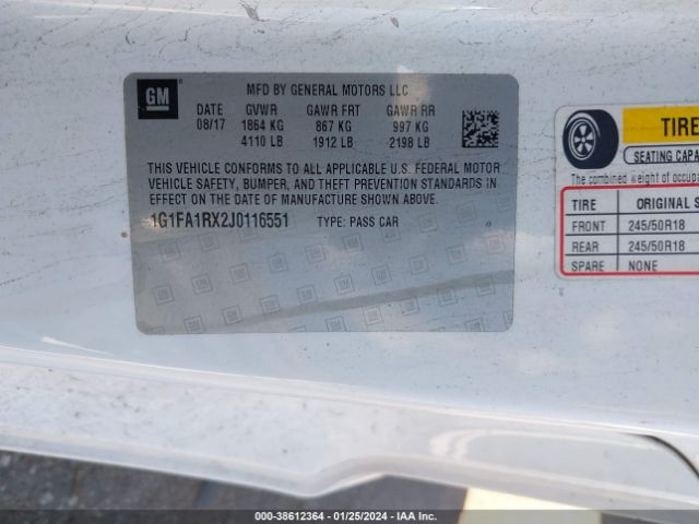 1G1FA1RX2J0116551 Chevrolet Camaro 1ls