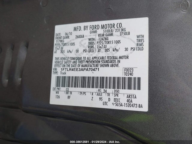 2010 FORD RANGER XLT VIN: 1FTLR4EE3APA70471