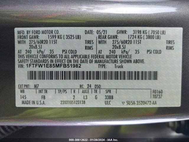 Ford F-150 Xlt 2021 1FTFW1E85MFB51982 Image 9
