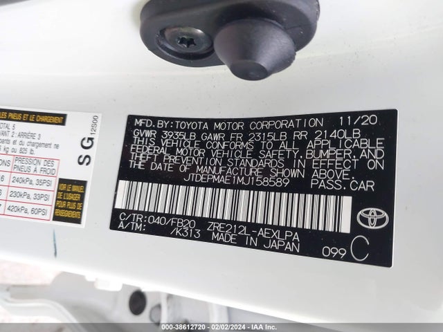Toyota COROLLA LE 2021 JTDEPMAE1MJ158589 Image 9