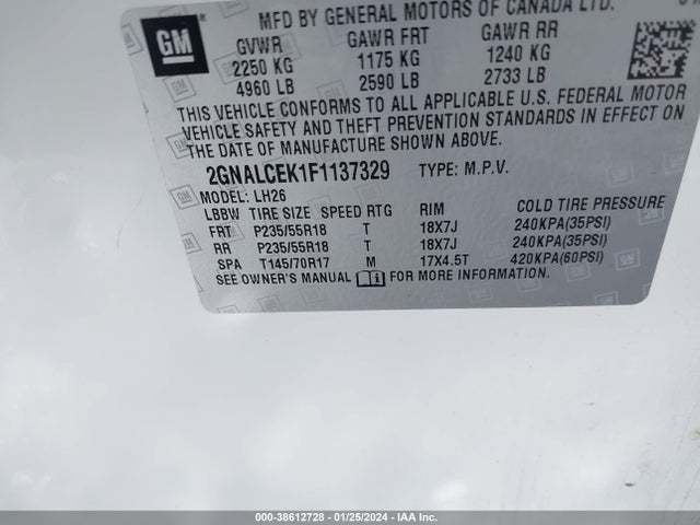 Chevrolet Equinox 2lt 2015 2GNALCEK1F1137329 Image 9