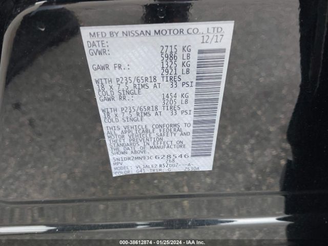 5N1DR2MN9JC628546 Nissan Pathfinder Sv