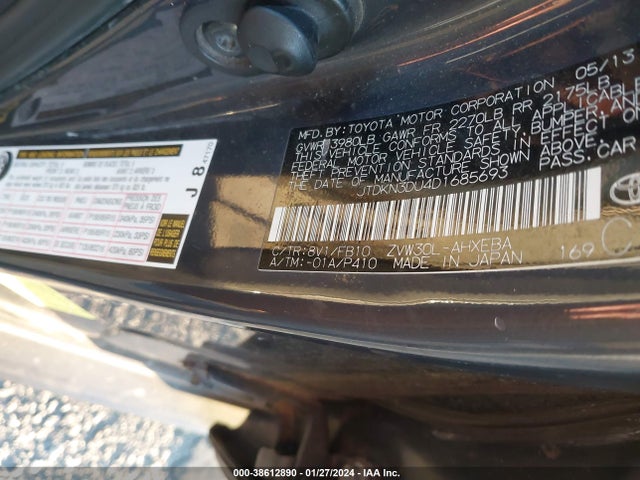 Aukcja sprzedaży 2013 Toyota Prius Two, vin: JTDKN3DU4D1685693, numer aukcji: 38612890