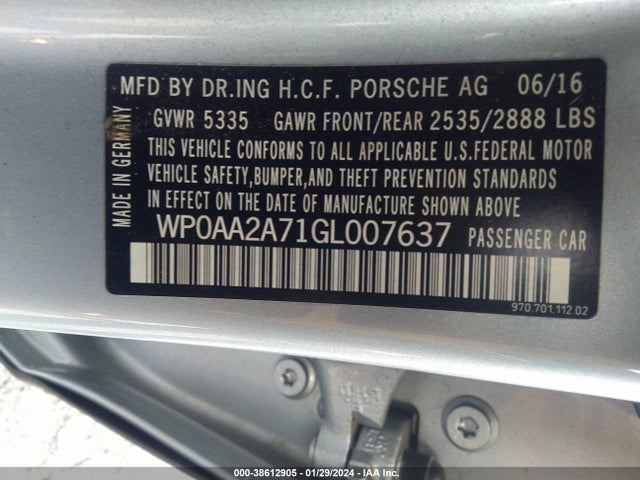 2016 PORSCHE PANAMERA WP0AA2A71GL007637 Photo 8